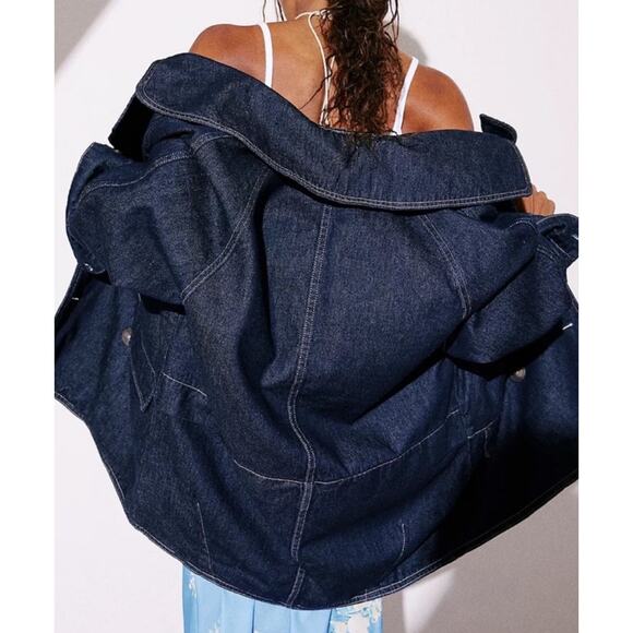 $248 Free People Denim Pea Coat Size S - Picture 2 of 4